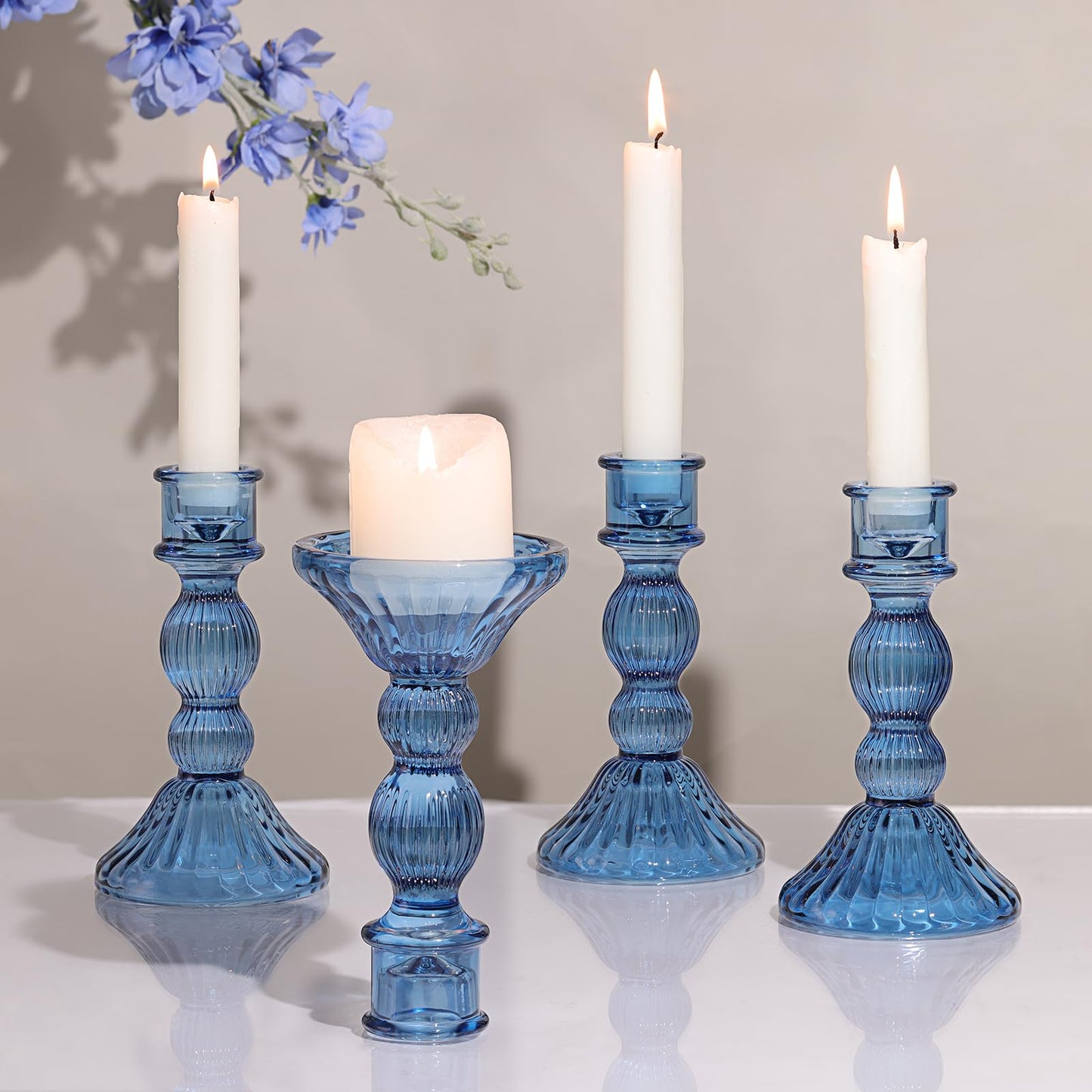 Blue Glass Candle Holders for Weddings