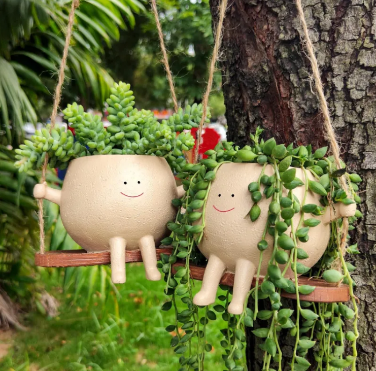Swing Face Planter Pot with Hanging Rope