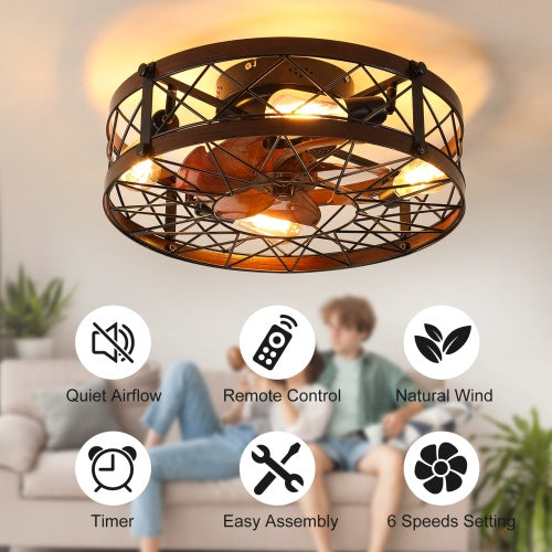 Black Cage Ceiling Fan with Light