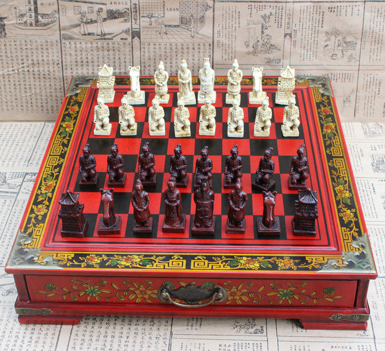 Antique Chess Set with Terracotta Warriors Design