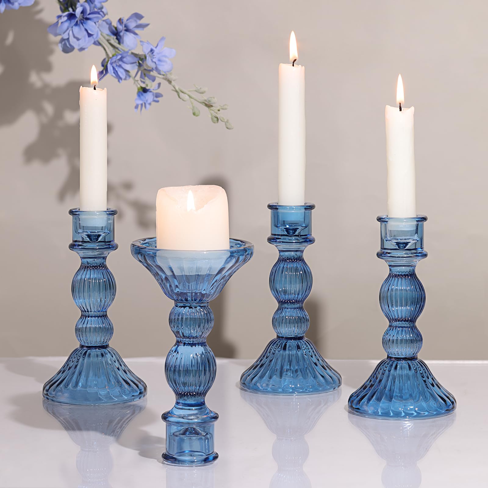 Blue Glass Candle Holders for Weddings