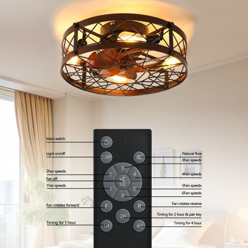 Black Cage Ceiling Fan with Light