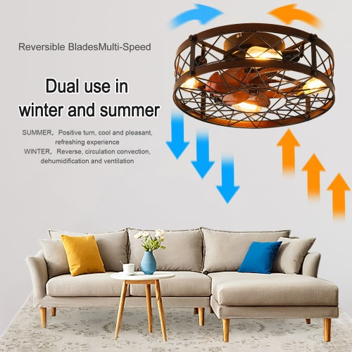 Black Cage Ceiling Fan with Light