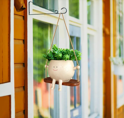 Swing Face Planter Pot with Hanging Rope