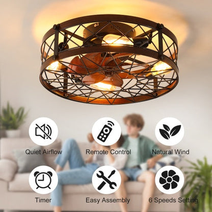 Black Cage Ceiling Fan with Light