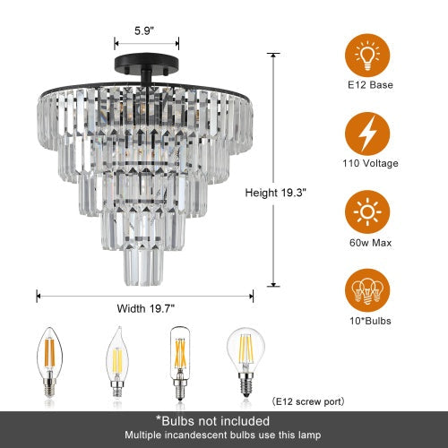 Contemporary Black Crystal Chandelier