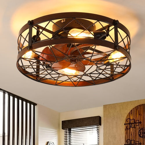 Black Cage Ceiling Fan with Light
