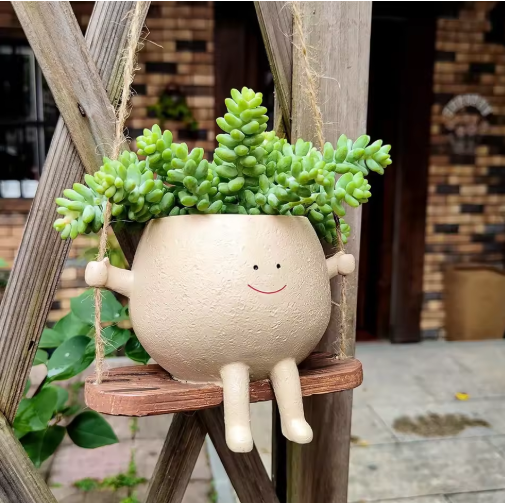 Swing Face Planter Pot with Hanging Rope