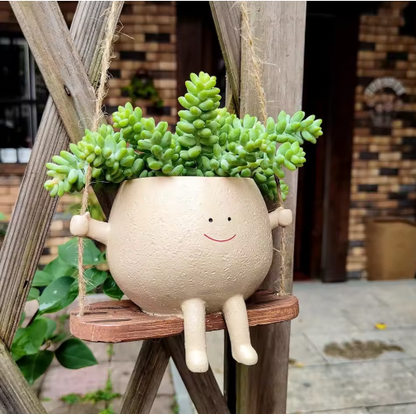 Swing Face Planter Pot with Hanging Rope