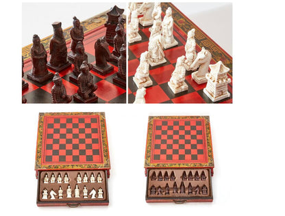 Antique Chess Set with Terracotta Warriors Design