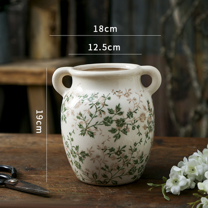 Retro ceramic vase decoration with floral pattern, perfect for home decor, measuring 18cm x 12.5cm x 19cm.